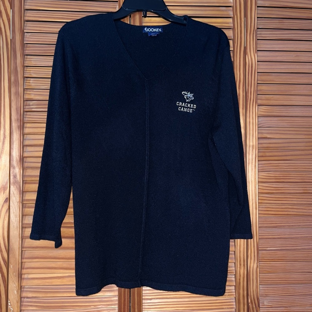 Jockey Large Black V Neck Cracked‎ Canoe Embroidered Sweater